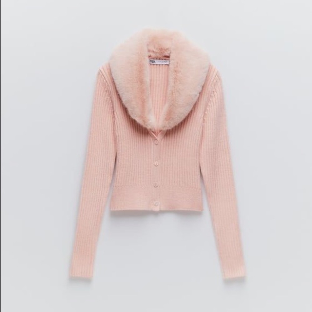 Pink Zara Fur Trim Sweater